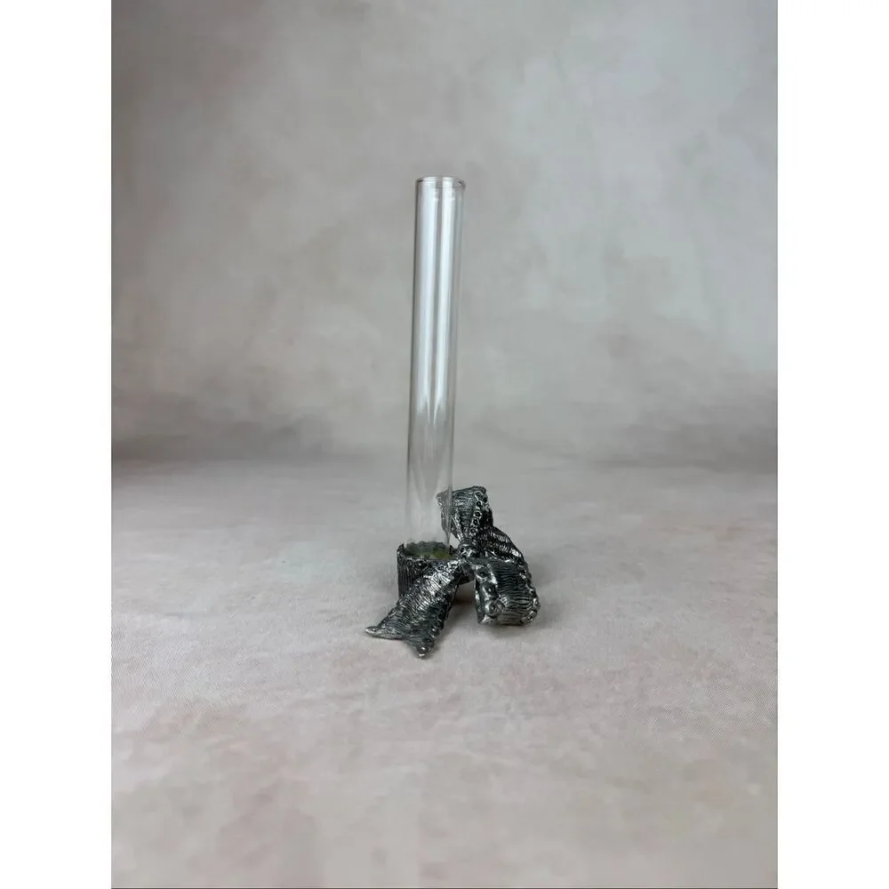 Vintage Glass & Metzke Pewter Bud Vase Single Flower Beautiful Ribbon Base
